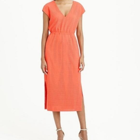 Women's J. Crew Perforated Colbot Blue Midi Dress Pockets Elastic Waist Size 0 - Picture 3 of 6